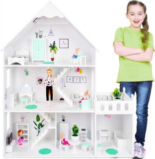 Olbrzymi drewniany domek dla lalek Barbie Mint+ Taras 120 cm + światło LED