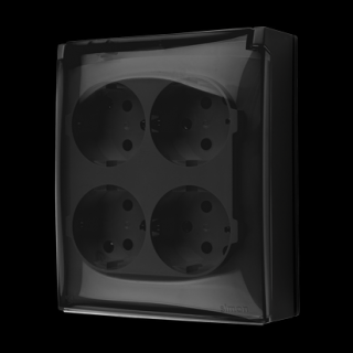 AQUACLICK Gniazdo 4-krotne [2x2] natynkowe z uziemieniem typu schuko, z przesłonami torów prądowych, IP44, klapka dymna, szybkozłącza, czarny mat [5]