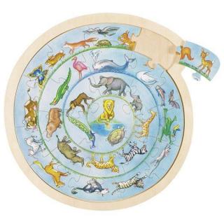 Goki, drewniane puzzle okrągłe - zwierzęta, 3+
