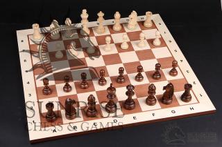 Deska szachowa nr 6 z jasnym brzegiem (z opisem) mahoń/jawor (intarsja)