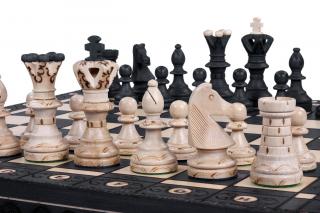 DUŻE SZACHY AMBASADOR BLACK (54x54cm) - drewniane szachy z wypalaną szachownicą