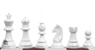 Figury szachowe Staunton 6, plastikowe (król 95 mm) - śnieżnobiałe Nieobciążane plastikowe figury szachowe o wysokości Króla 95 mm w woreczku foliowym