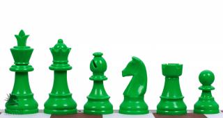 Figury szachowe Staunton 6, plastikowe (król 95 mm) - zielone Nieobciążane plastikowe figury szachowe o wysokości Króla 95 mm w woreczku foliowym