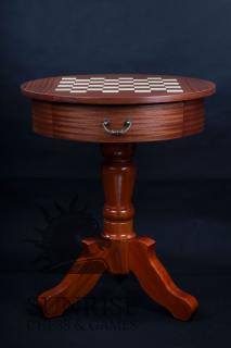 Stolik szachowy de Lux, okrągły, bez figur (wysokość 77 cm) Stolik szachowy Deluxe z okrągłym blatem o wysokości 77cm o polach 50mm,bez figur