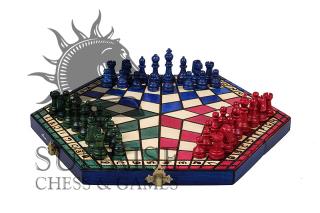 Szachy dla trójki graczy (32x28cm) trójkolorowe Szachy dla trójki graczy trójkolorowe - Mały komplet