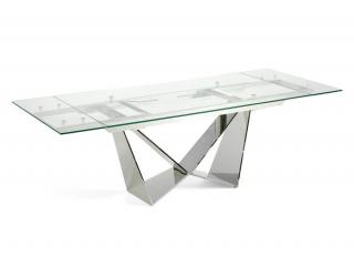 Rozkładany , nowoczesny  stół szklany , srebrna podstawa 160-220x90x75 Klosen